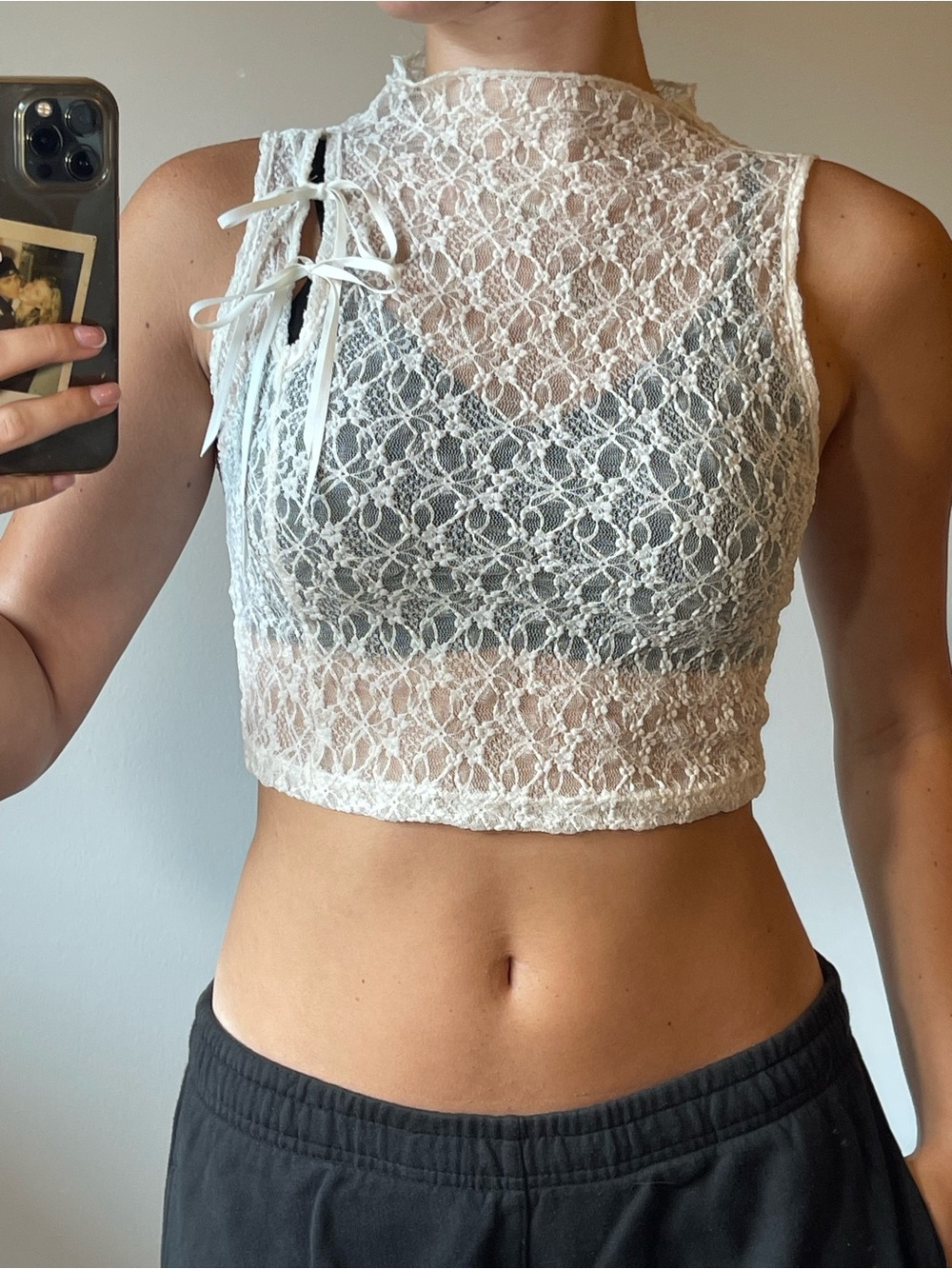 OAK + FORT White Lace Cropped Tank with Side Tie